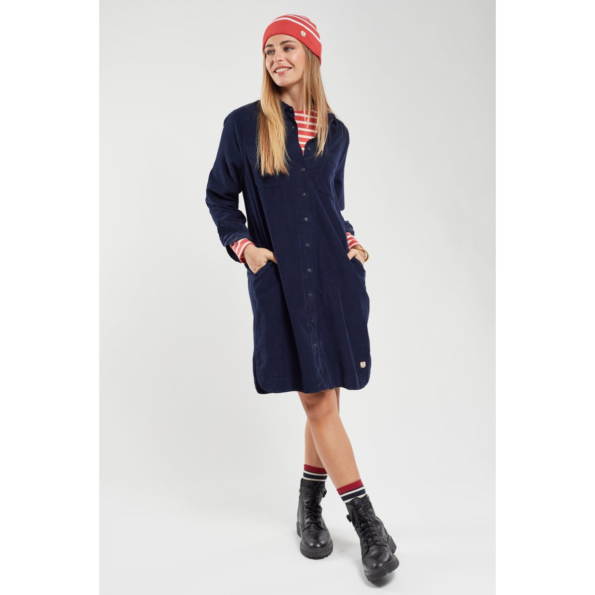 Robe chemise en velours en coton seal, ARMOR-LUX