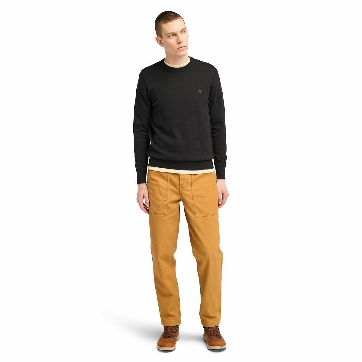 Pull girocollo in cotone regular black, TIMBERLAND