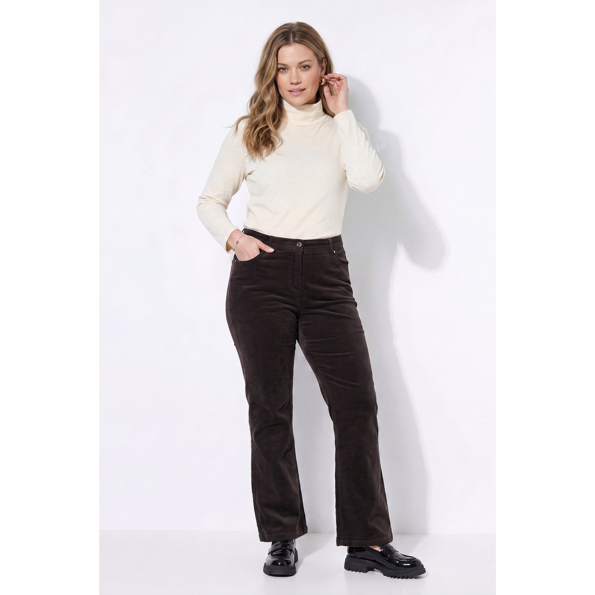 Pantalon en velours côtelé Marie noir marron, ULLA POPKEN