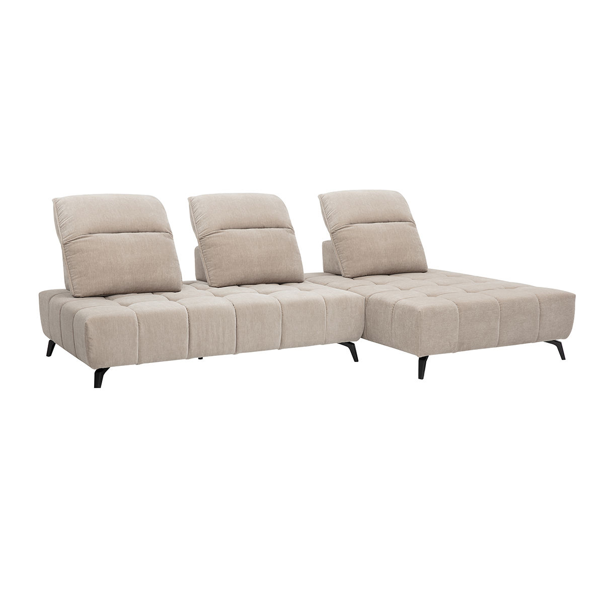 Canapé modulable 4 places avec têtières ajustables en tissu effet velours vert kaki et métal noir OLMO taupe, MILIBOO