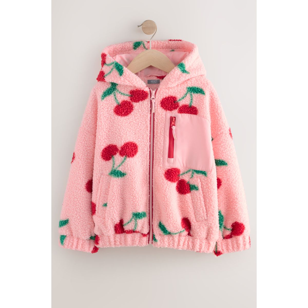 Veste à capuche en peau lainée zippée rose/rouge cerise, NEXT
