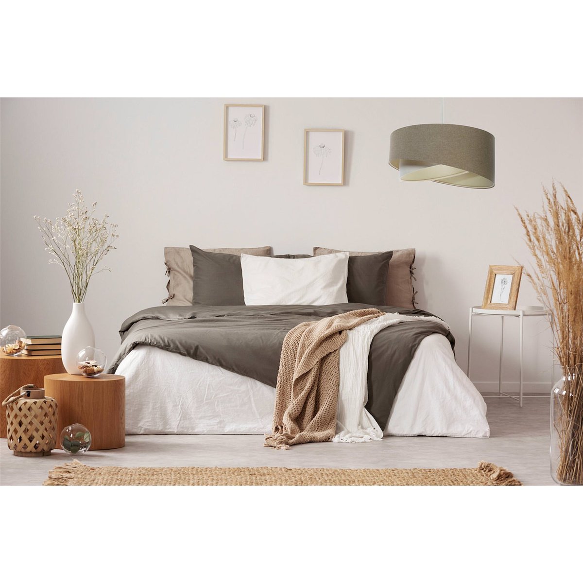 Suspension en lin rond style bohème Boho beige crème en lin naturel, BPS KONCEPT