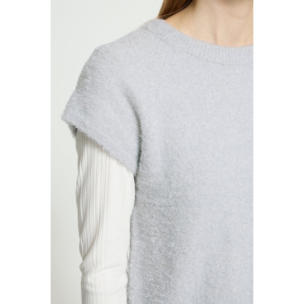 Pull en maille manches courtes blanc cloud dancer, ICHI