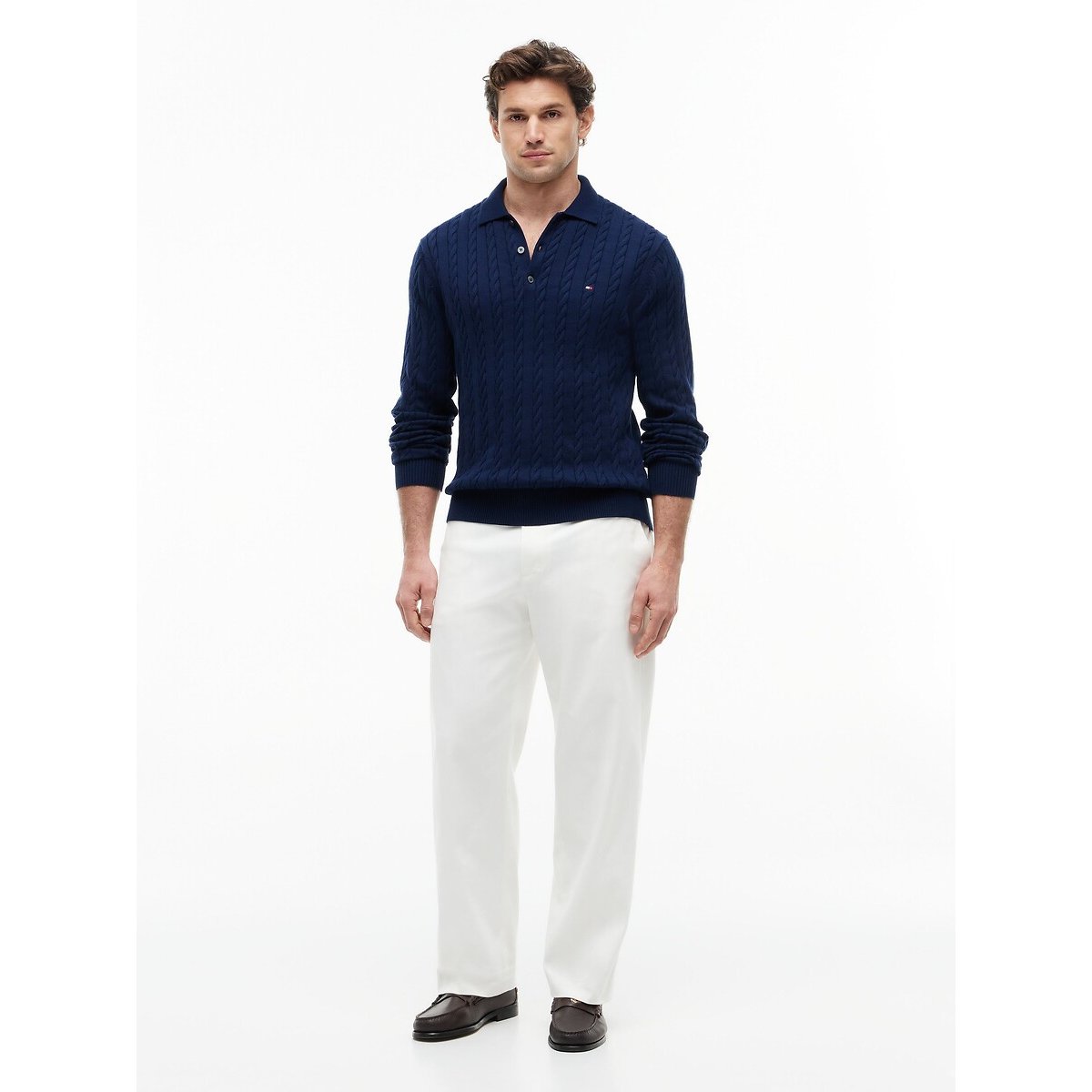 Camisola estruturada com gola polo e botões marinho, TOMMY HILFIGER