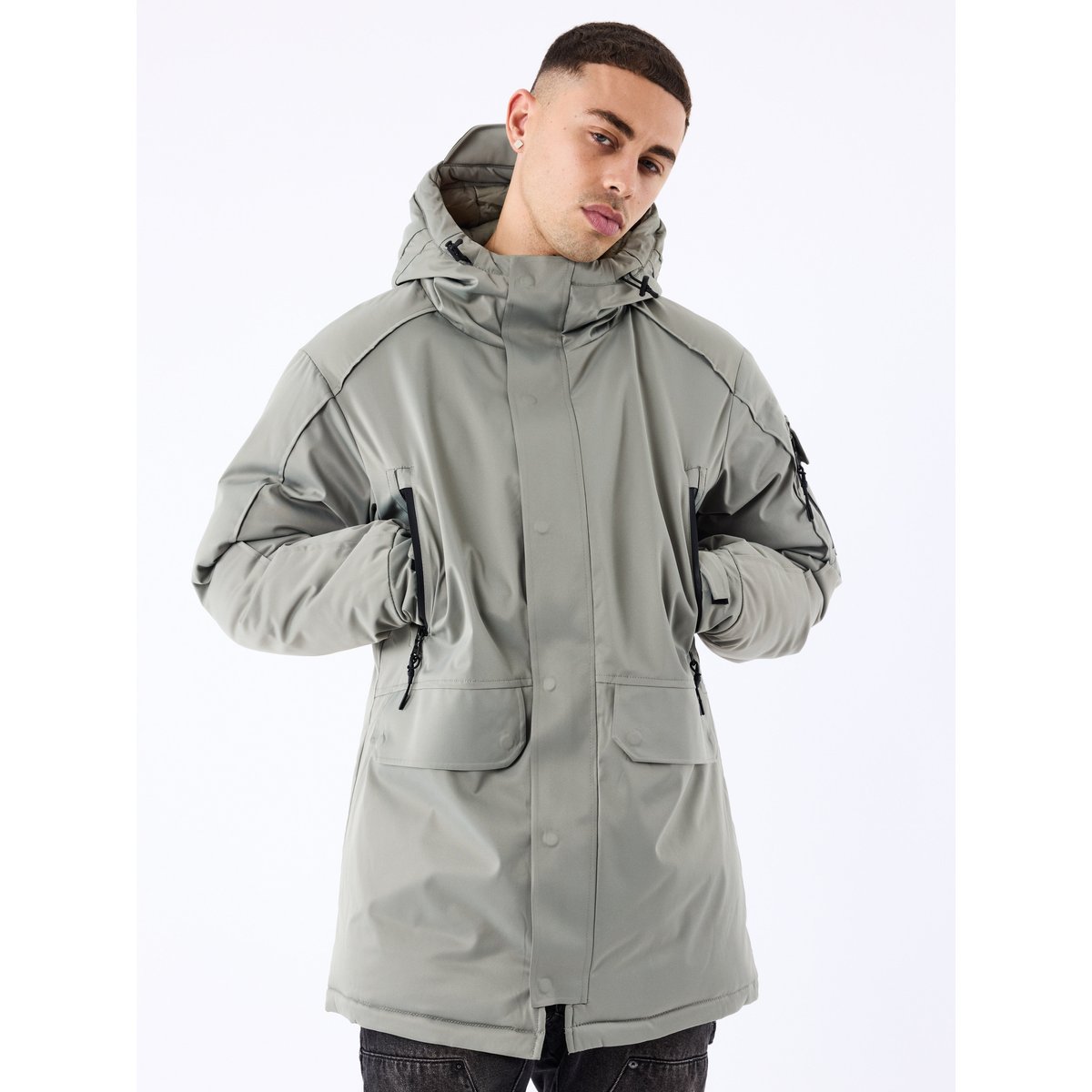 Doudoune longue multipoches khaki clair, PROJECT X