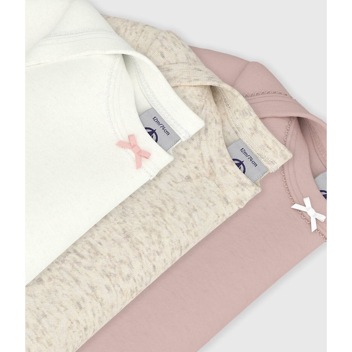 Set van 3 rompers met korte mouwen beige+roze+wit, PETIT BATEAU