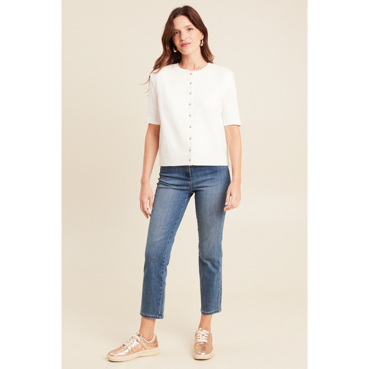 gilet droit court sans manches col rond ecru, BREAL