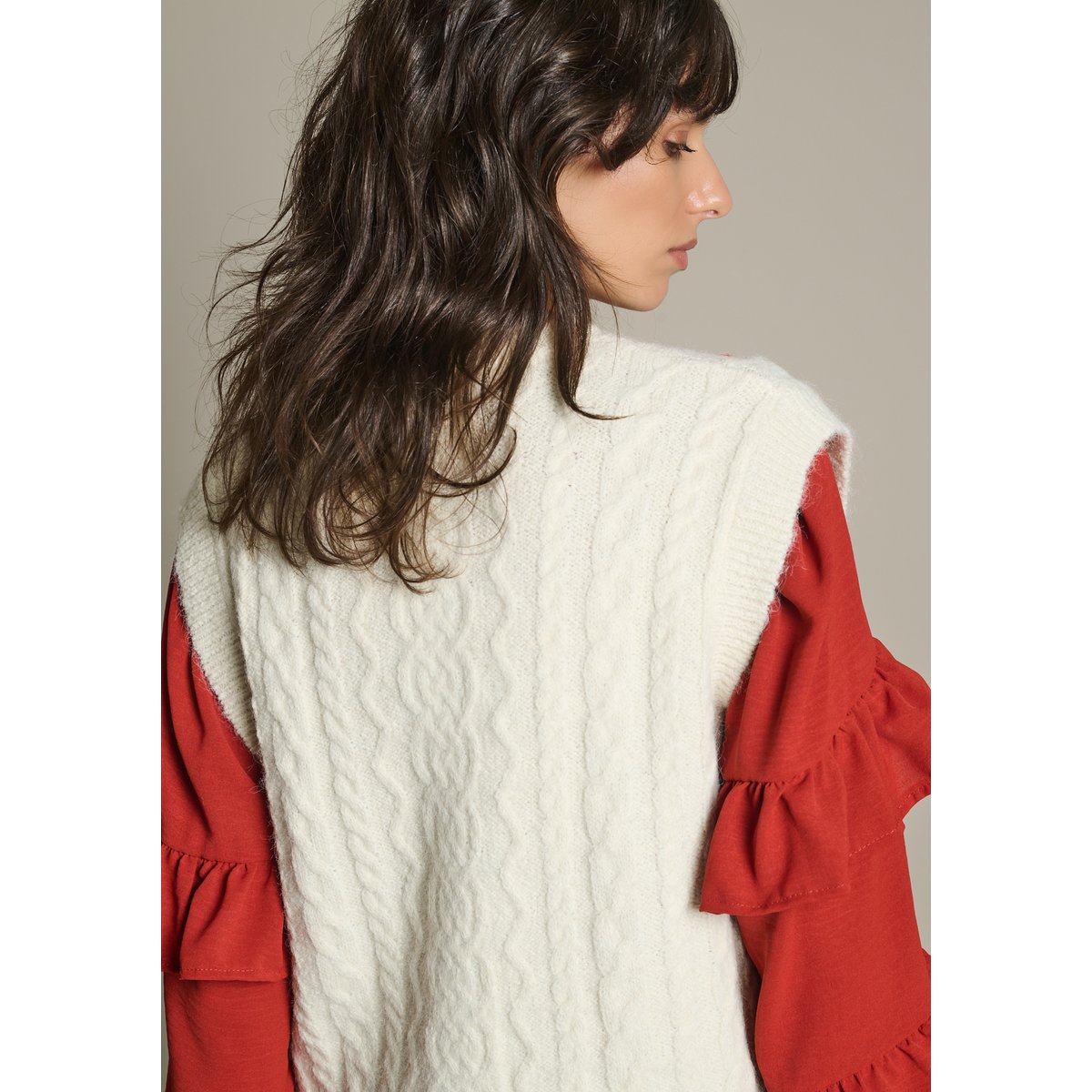 Cardigan sans manches torsadé blanc vanille, LOLALIZA
