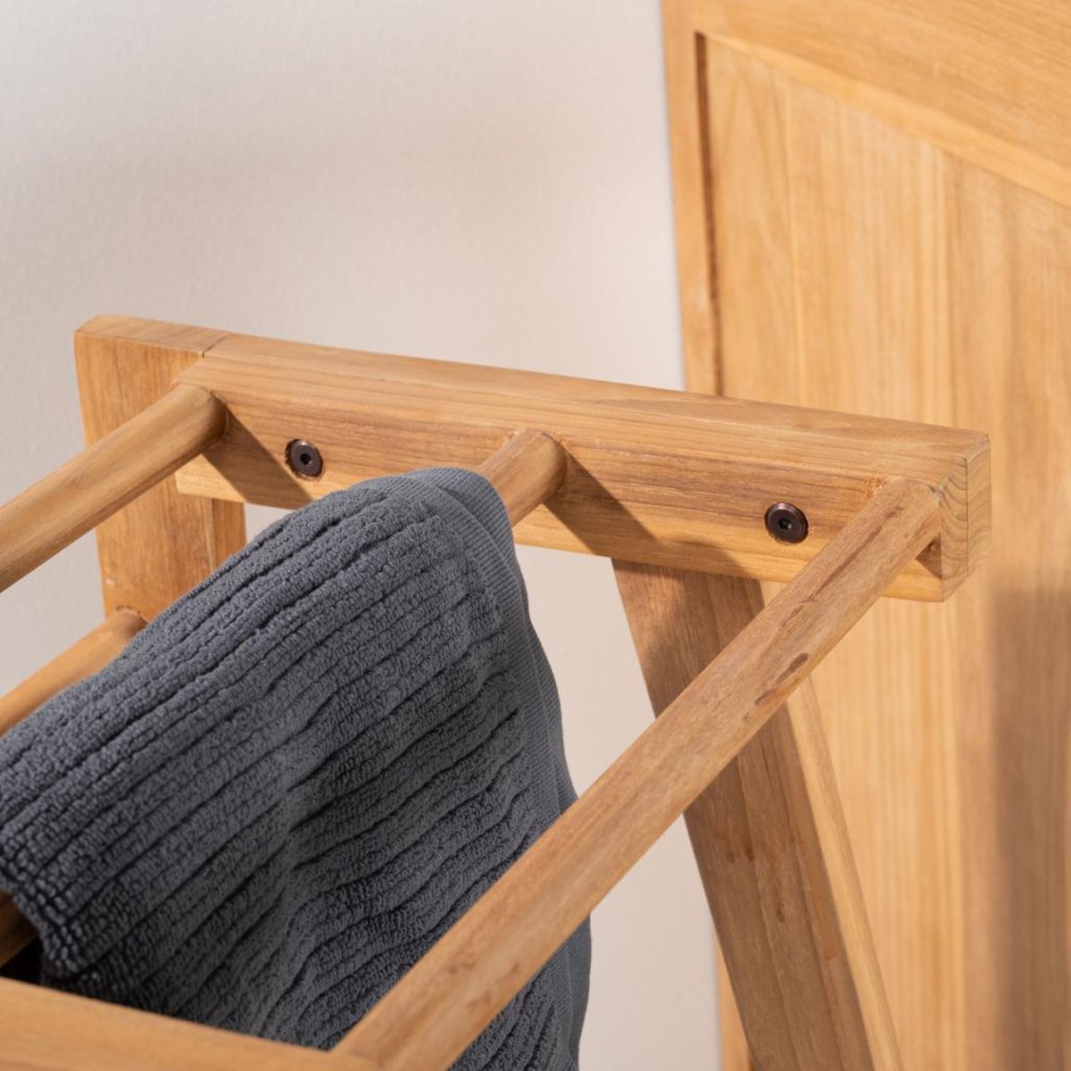 Porte serviette en teck rectangle à poser naturel, WANDA COLLECTION