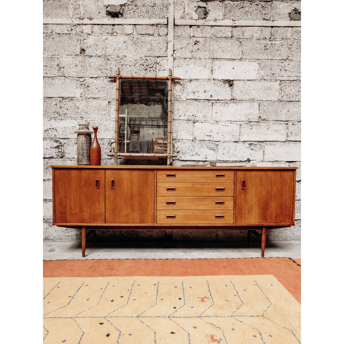 Grand miroir en bambou Igor N°738 - Bon état bois, DEBONGOUT