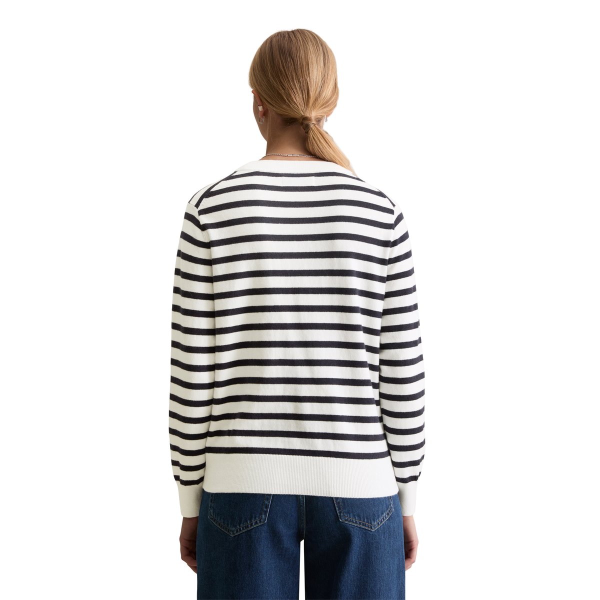 Pull-over rayé régulier en Soft Cotton Stretch bleu foncé, MARC O’POLO DENIM