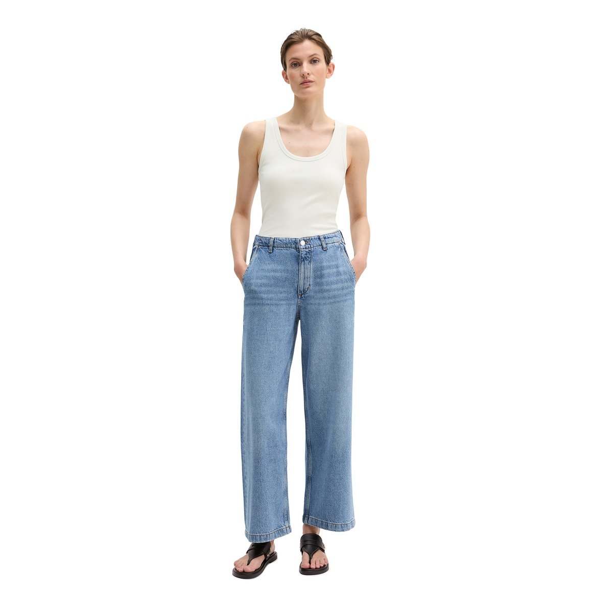 Jeans modèle Luma large en mélange de lyocell, de lin et de coton bleu clair, MARC O'POLO