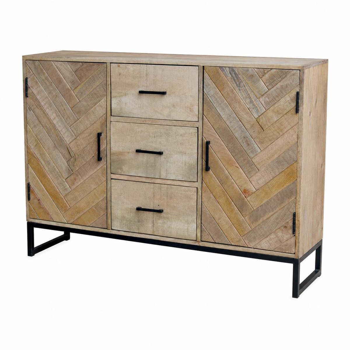 Buffet en bois massif 2 portes 3 tiroirs BRIX bois naturel, PIER IMPORT
