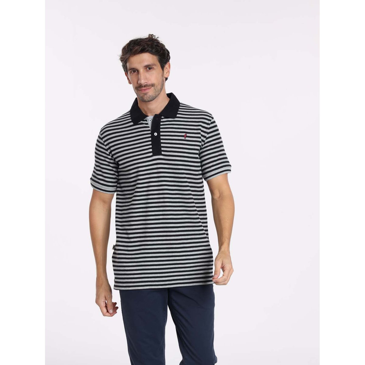 Polos manches courtes en coton OSAKA marine/gris chine, GENTLEMAN FARMER
