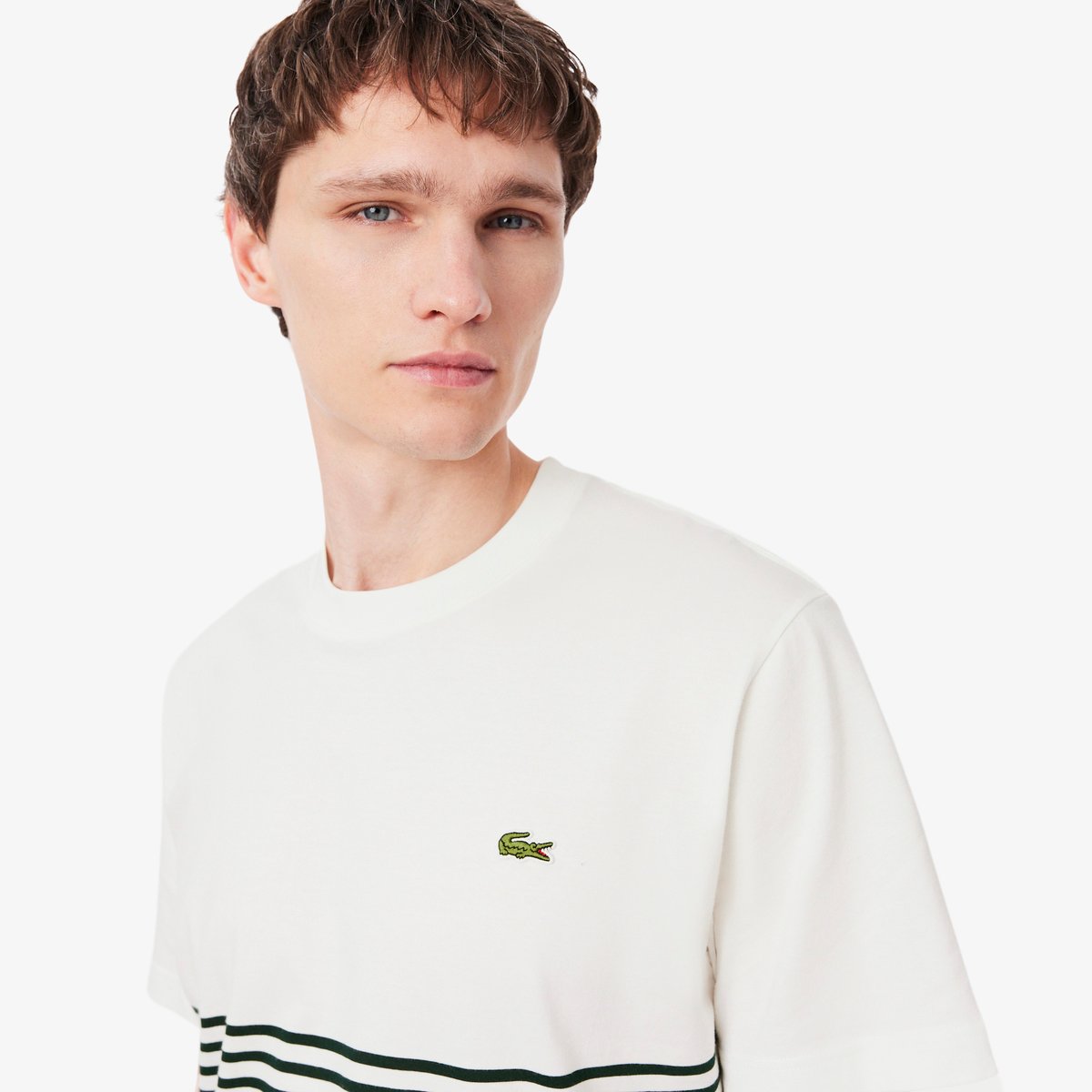 T-shirt jersey rayé color-block blanc-0lp, LACOSTE