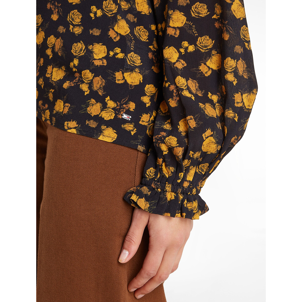 Camicetta scollo a v fantasia floreale, maniche lunghe fantasia arancione, TOMMY HILFIGER