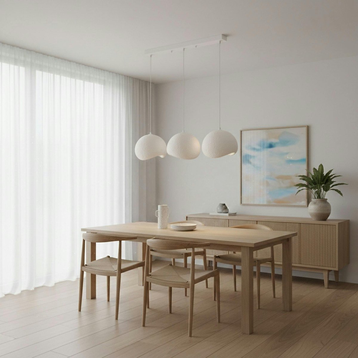 Suspension table à manger blanche 3 lampes 110 cm NOXIS blanc, PIER IMPORT