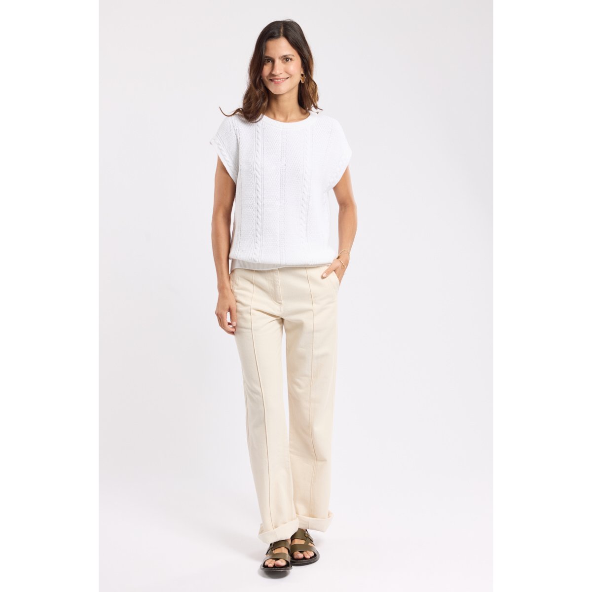 Pull sans manche en coton blanc, ARMOR-LUX