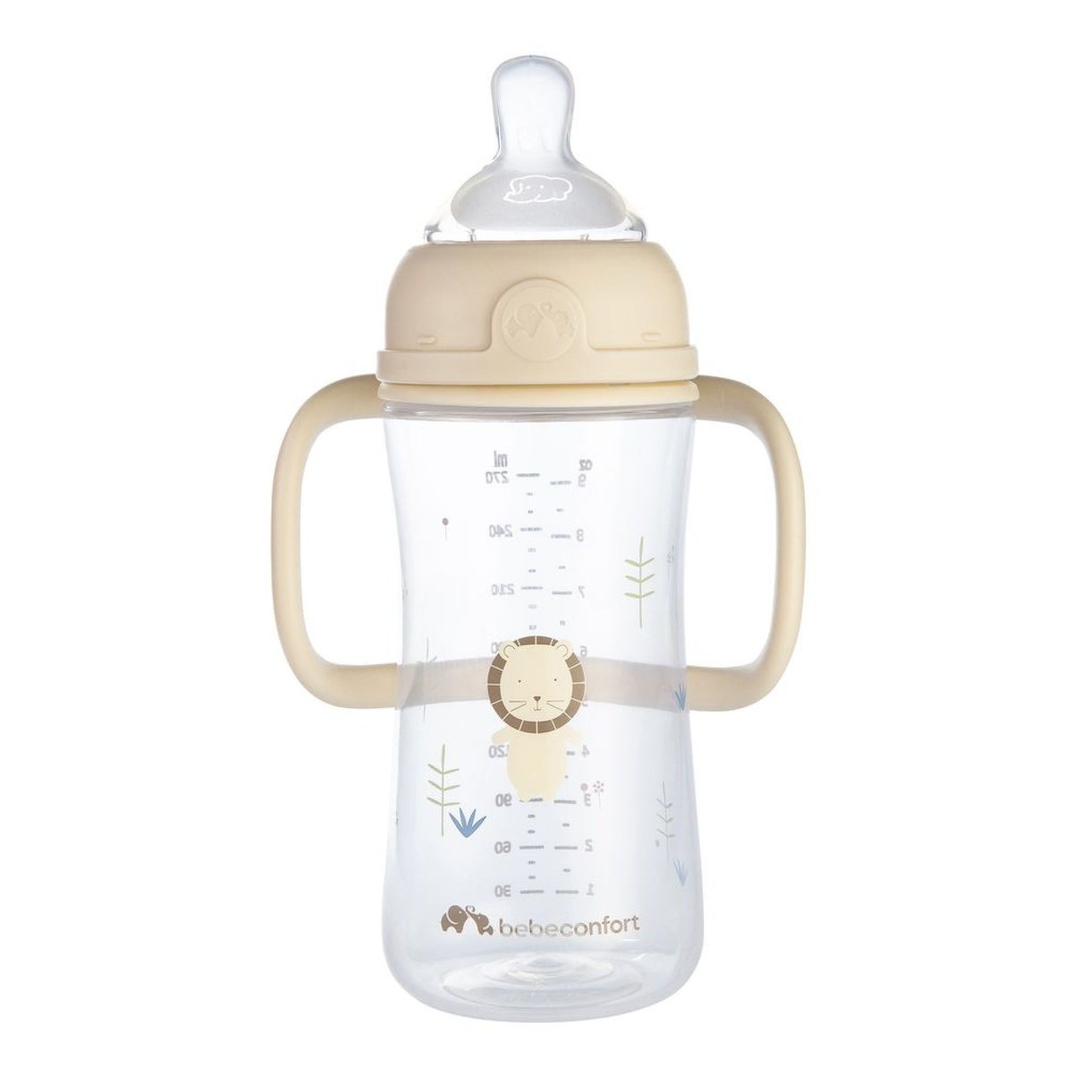 Biberon PP physio Air confort 270 ml avec poignées Sand couleur unique, BEBECONFORT