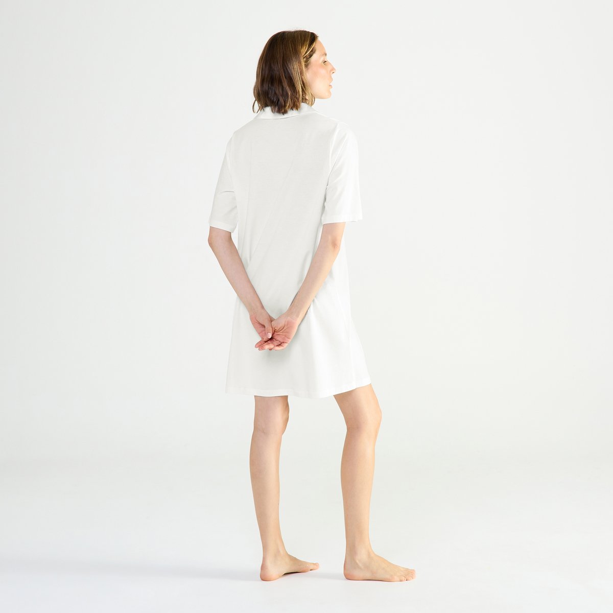 Chemise de nuit courte col polo en jersey ENVOUTANTE ecru, LAURENCE TAVERNIER
