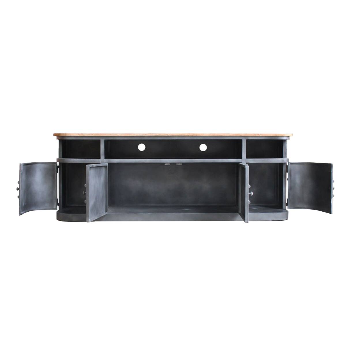 Meuble TV en métal et bois massif LOCKER gris, MADE IN MEUBLES 