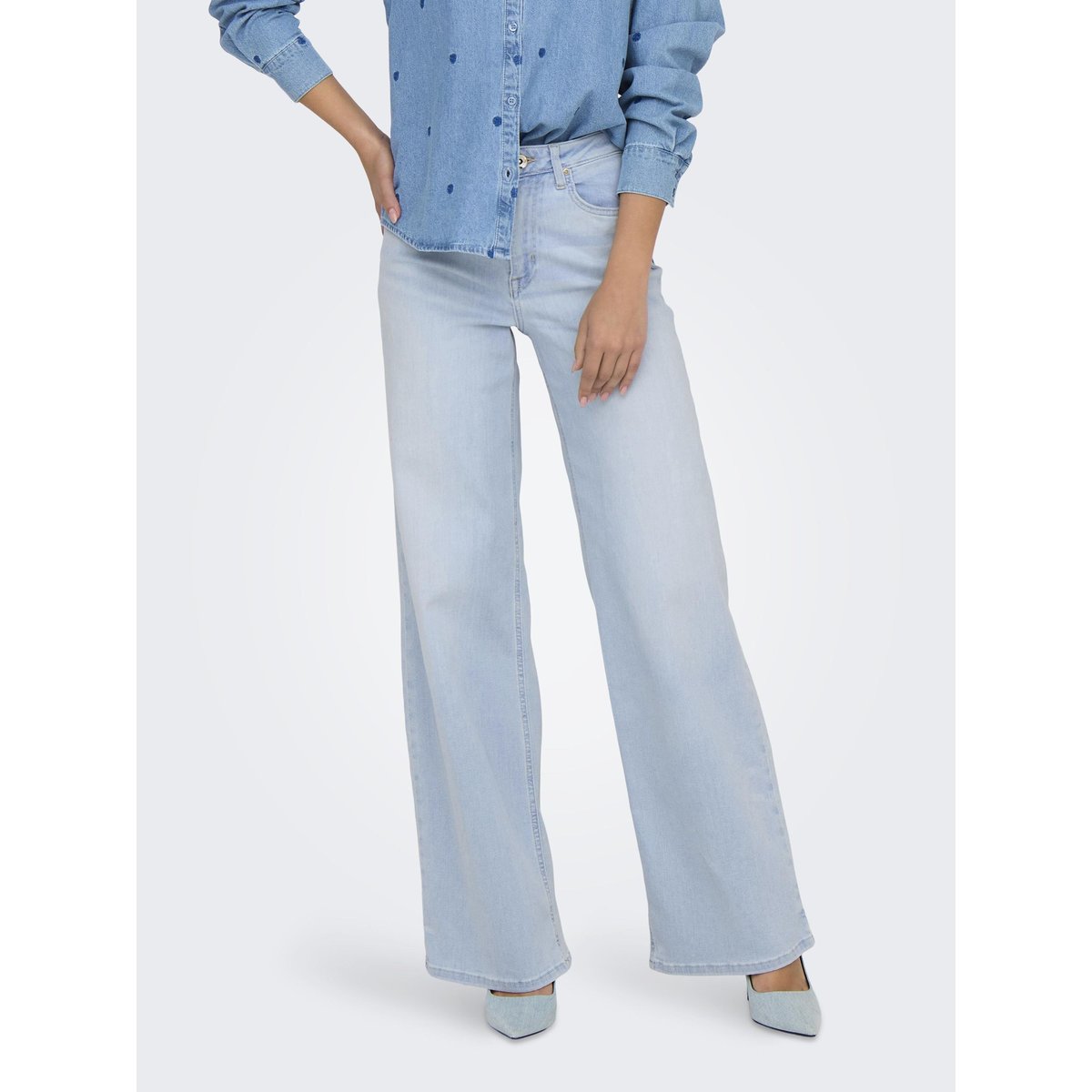 Jean à jambe large ONLMADISON Taille haute Wide Leg Fit Jeans light blue bleached denim, ONLY