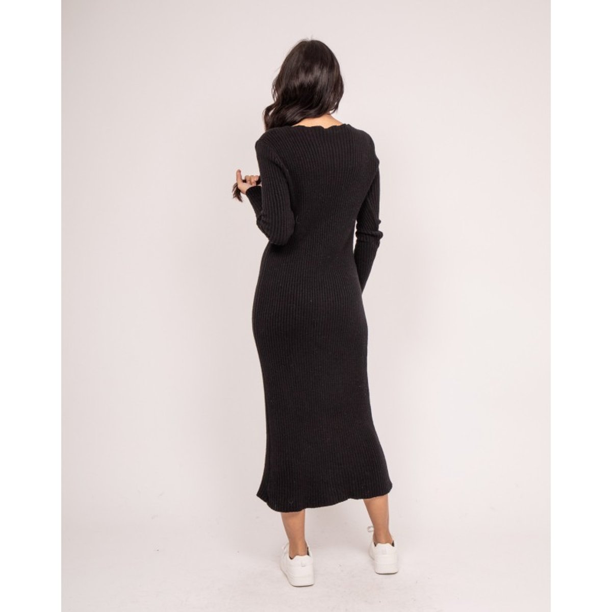 Robe Longue Maille Côtelée Iverny noir, DONA LISA