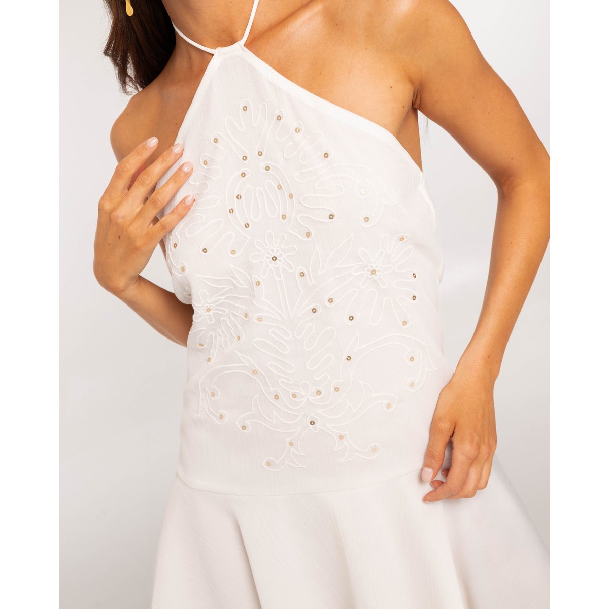 Robe courte avec broderie de paillettes blanc, THE-ARE