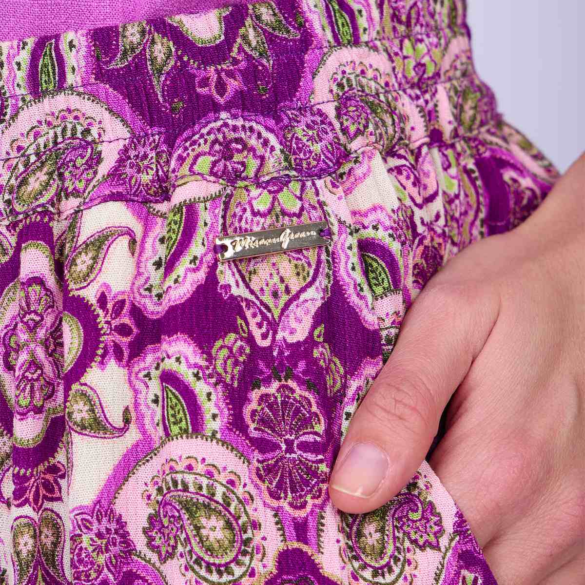 Pantalon large imprimé violet, MISE AU GREEN