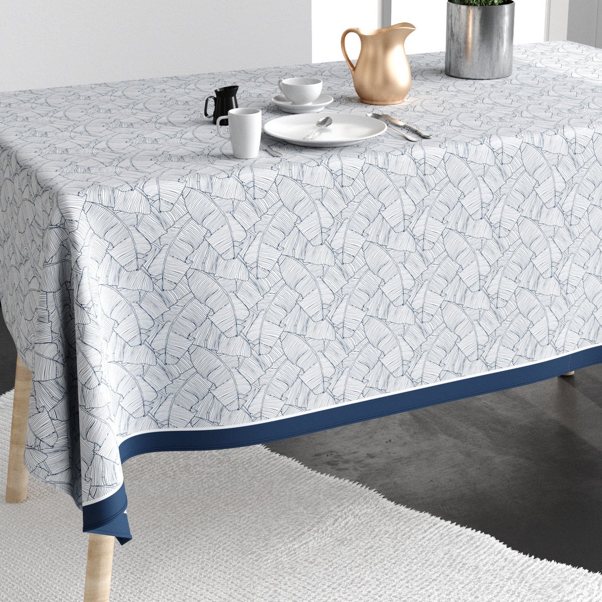 Nappe rectangulaire anti tache Coton Planta Bleu bleu, EDEN