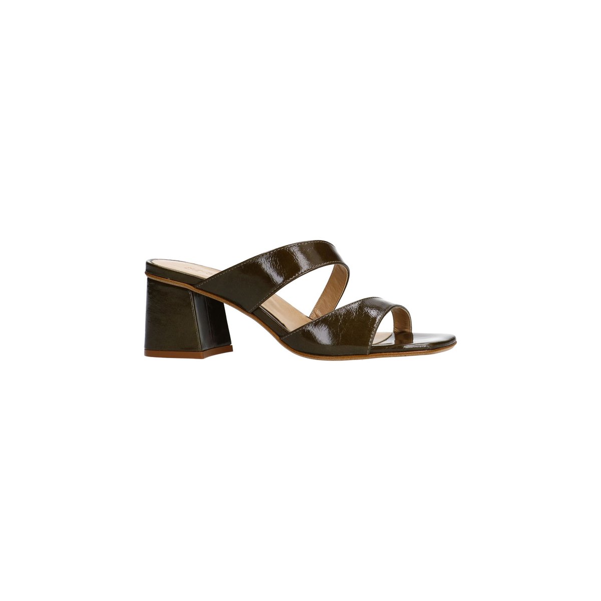 Sandales à talon en cuir verni vert, SACHA