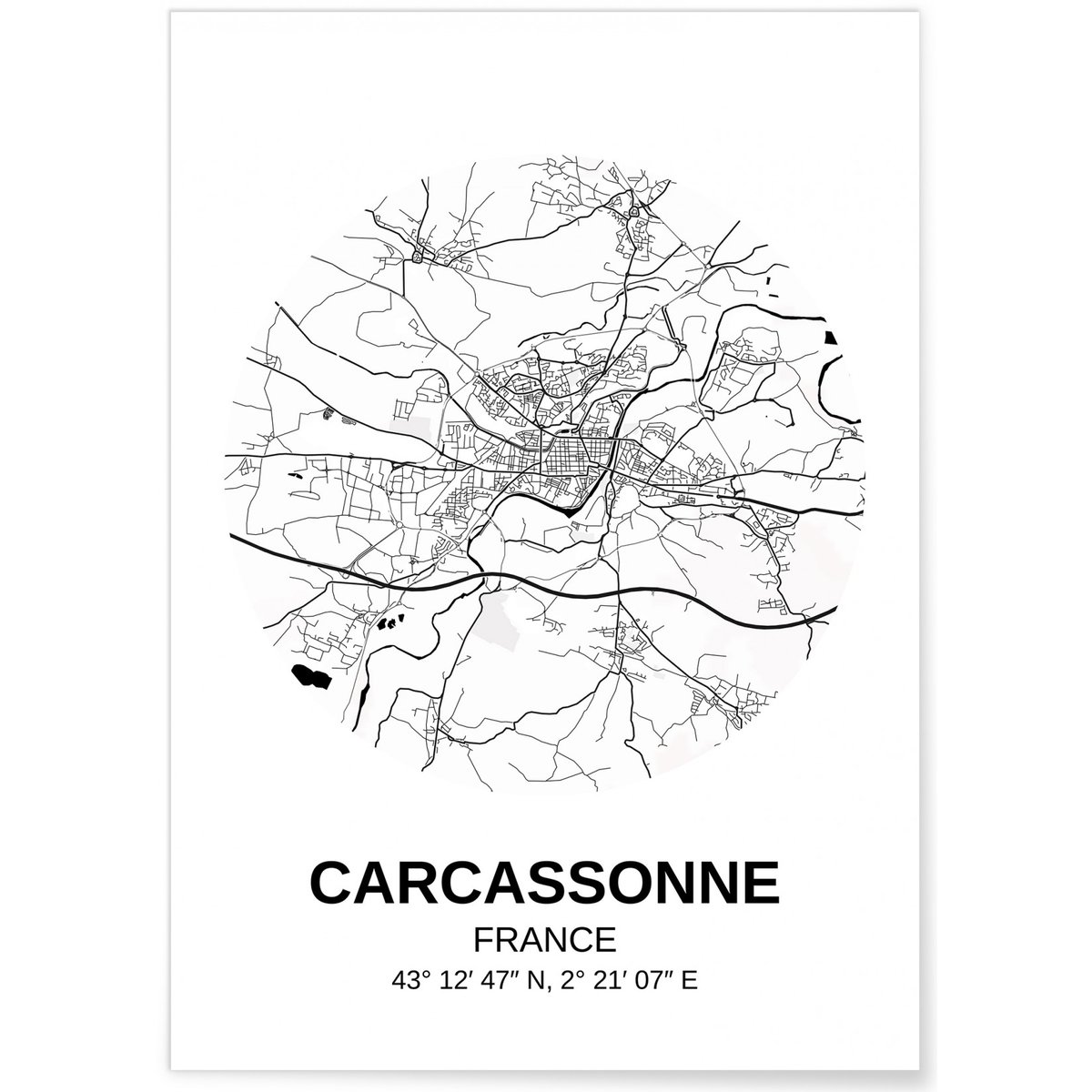 Affiche Carte Carcassonne blanc, L'AFFICHERIE