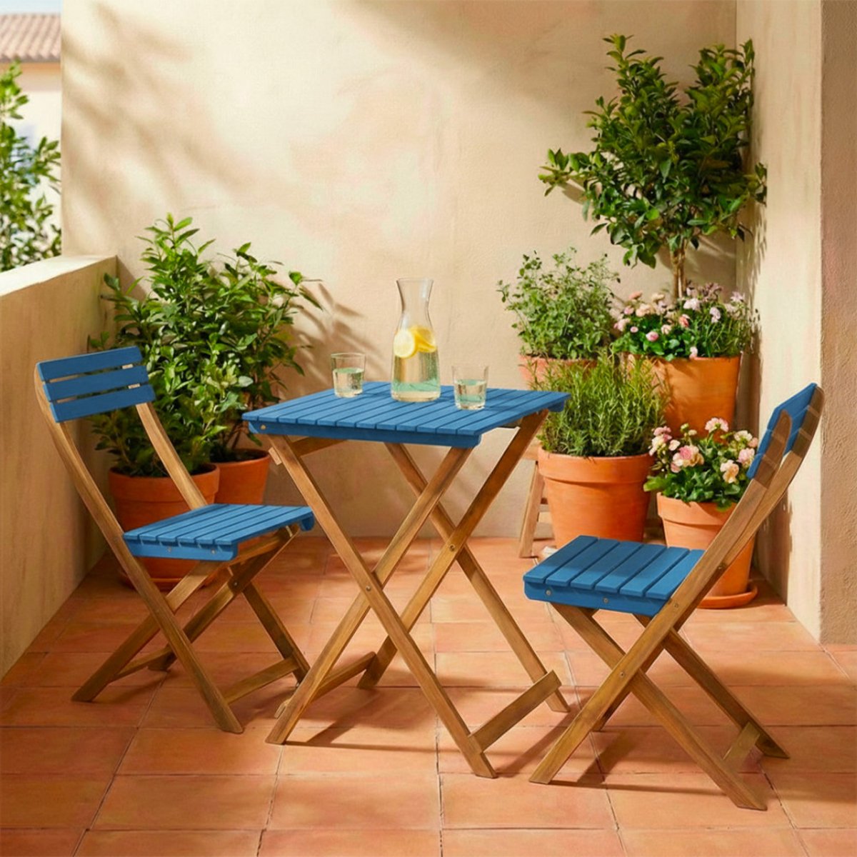 Ensemble table de jardin pliante bistrot et 2 chaises en bois- DANA bleu, DRAWER