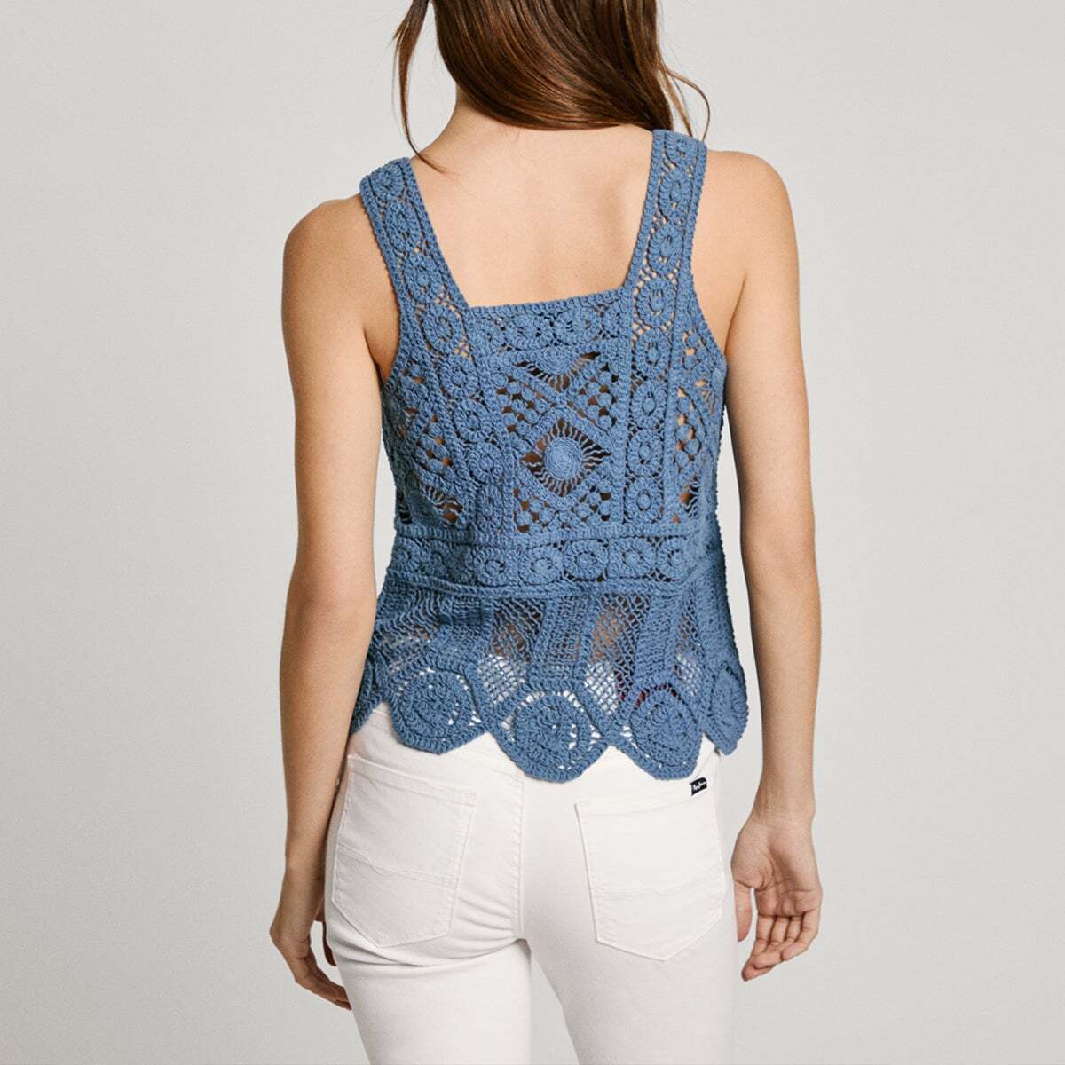 Top À Bretelles Au Crochet bleu acier, PEPE JEANS