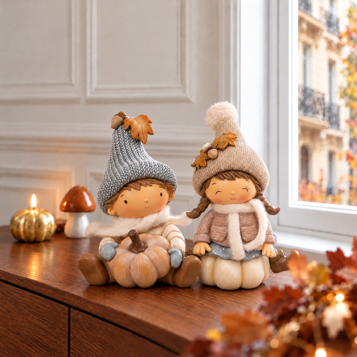 Figurine fillette assise de noël décorative artificielle H18 PUMPKIN beige, SIA