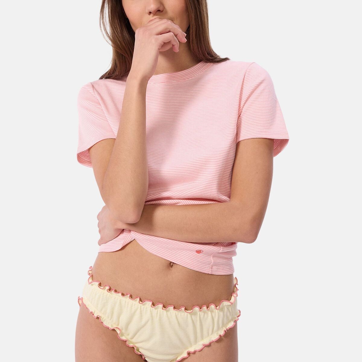 T-shirt l'iconique, rayé col rond rayé rose, PETIT BATEAU