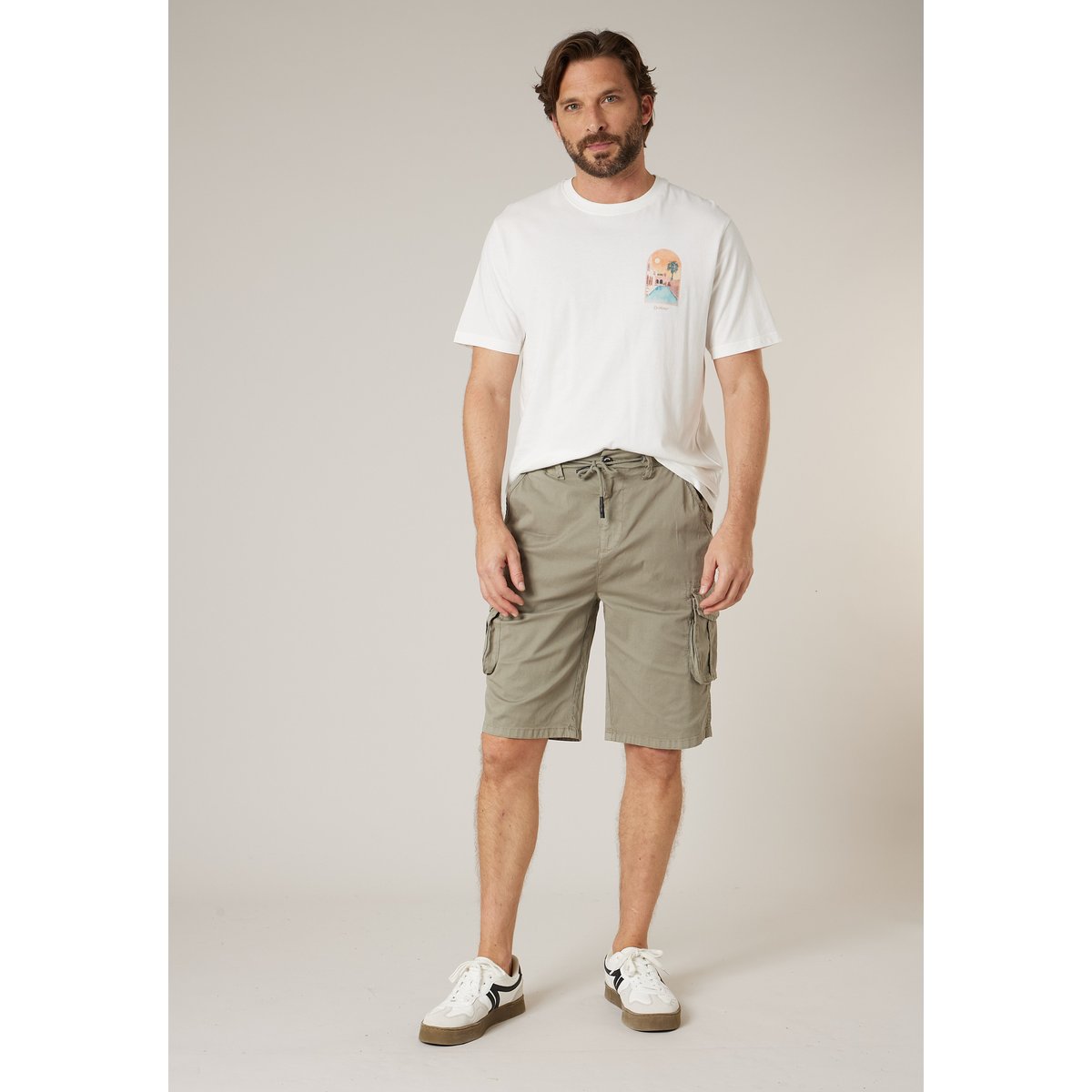 Bermuda cargo homme en coton stretch BASIMI light khaki, DEELUXE