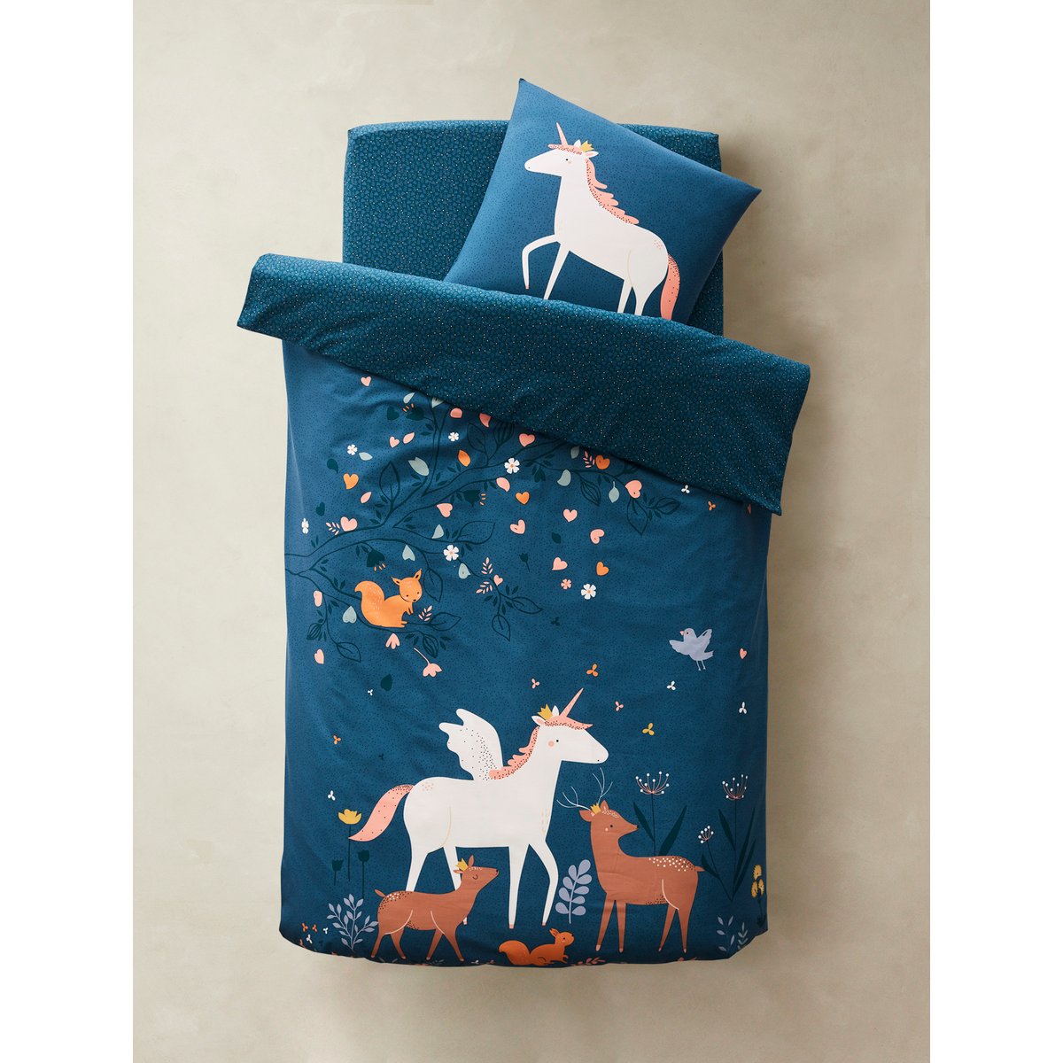Parure housse de couette + taie d'oreiller FORET ENCHANTEE bleu, VERTBAUDET