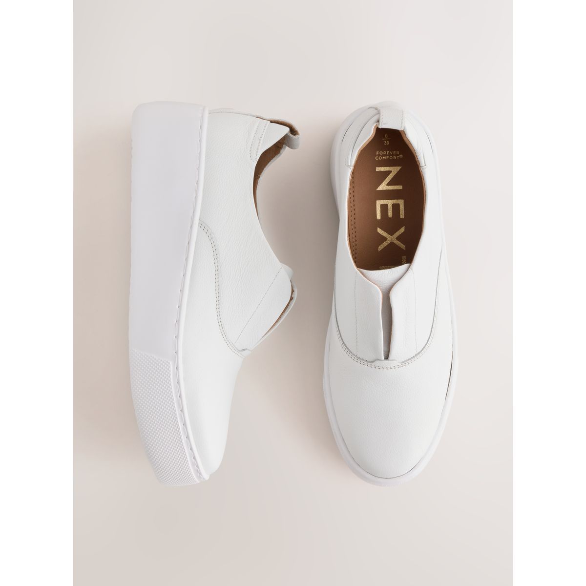 Baskets compensées en cuir à plateforme blanc, NEXT