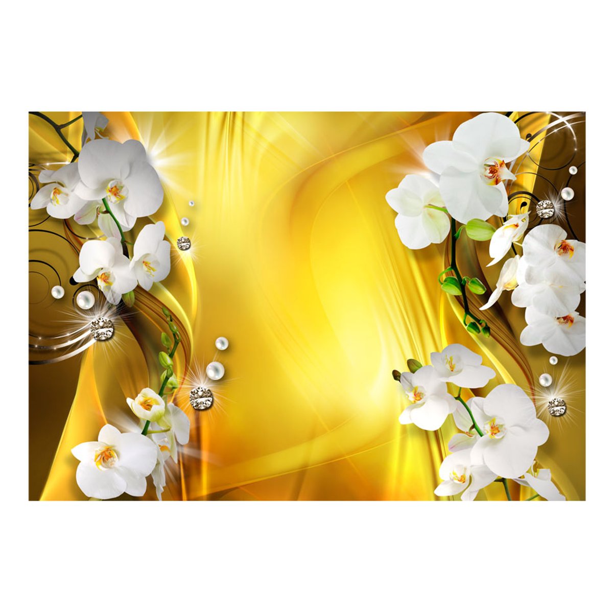 Papier peint intissé panoramique Fleurs Orchid in Gold jaune / doré, EDEN