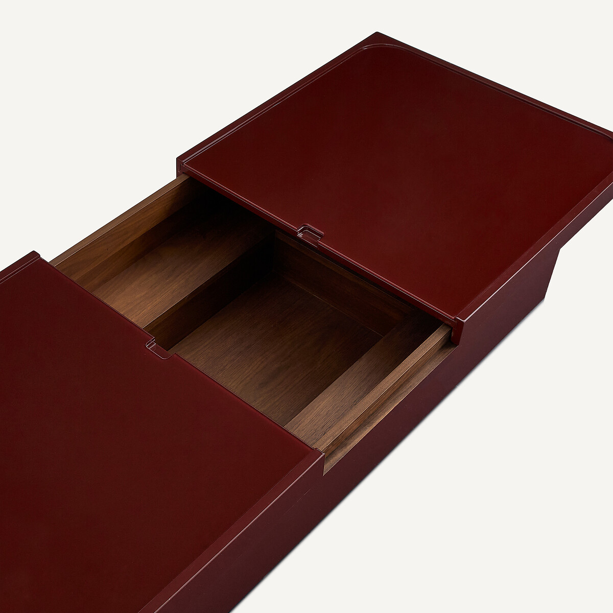 Table basse de rangement, en verre et laque, HIBASHI bourgogne, AM.PM