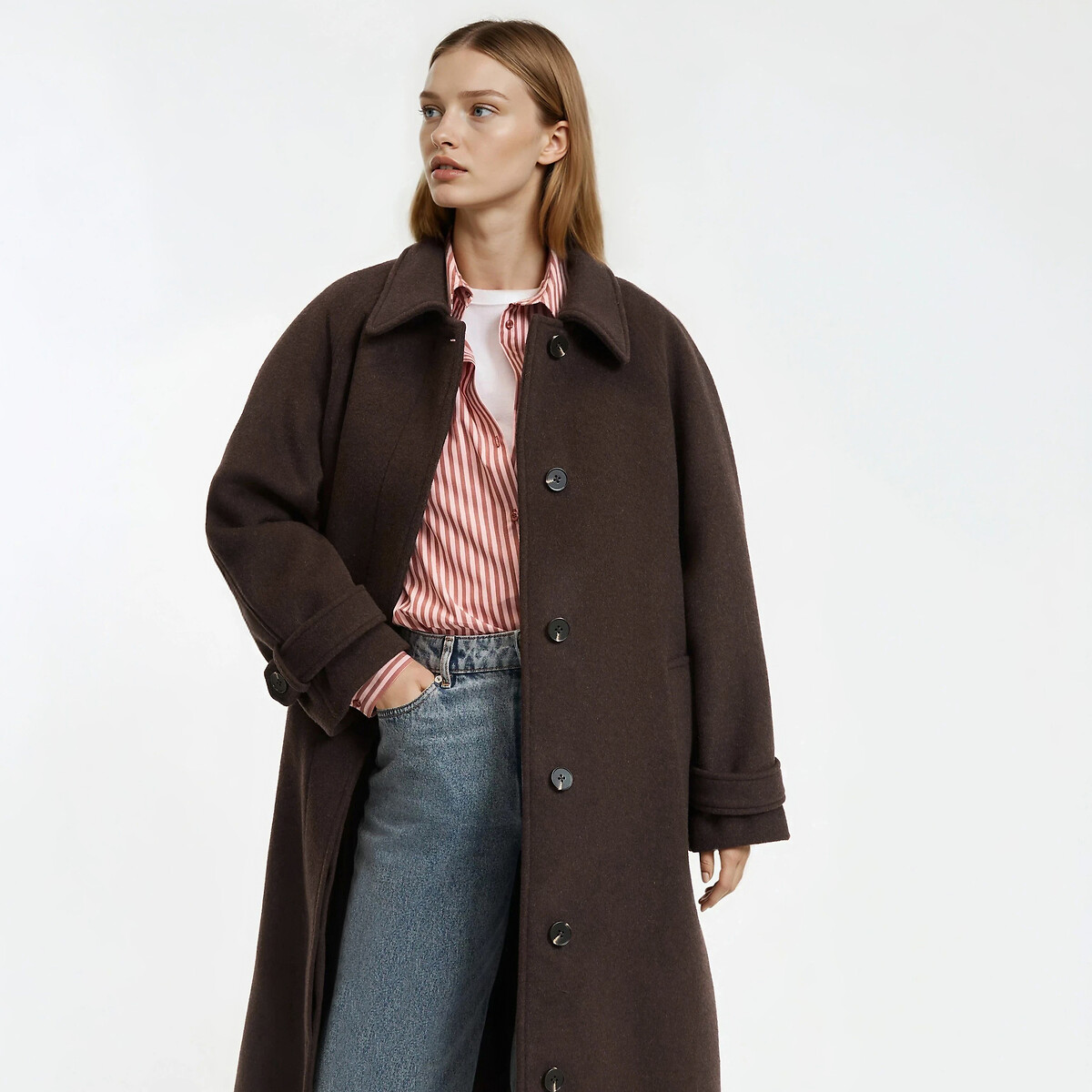 Manteau drap de laine mélangée, Signature ISIDORE marron chocolat, LA REDOUTE COLLECTIONS