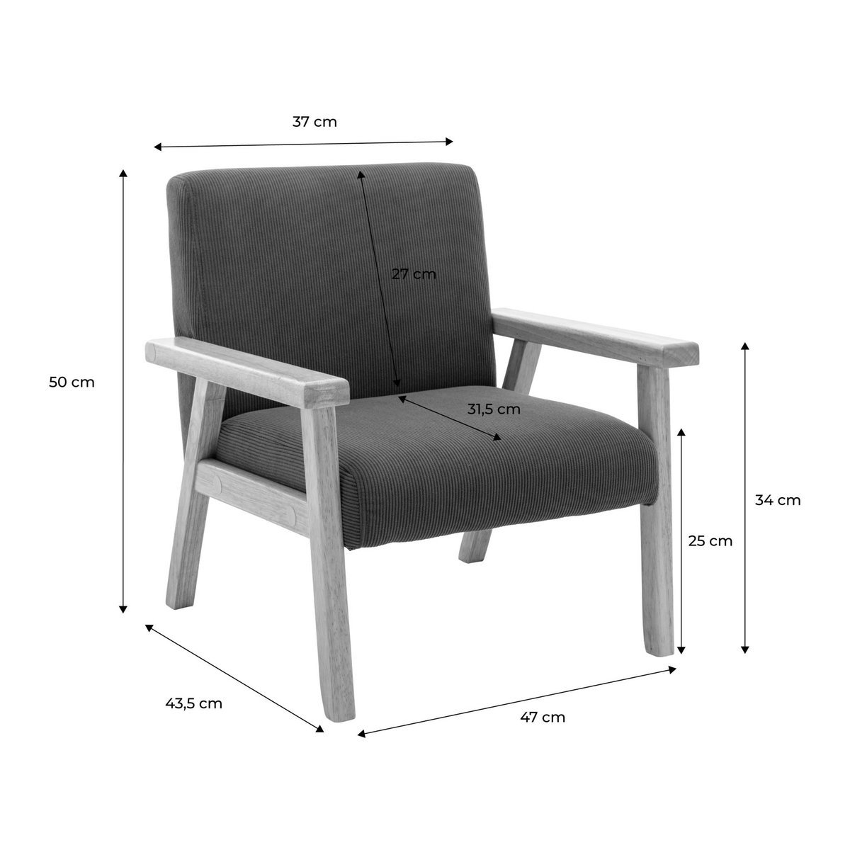 Fauteuil scandinave enfant velours côtelé et bois d'hévéa ISAK KID terracotta, SWEEEK