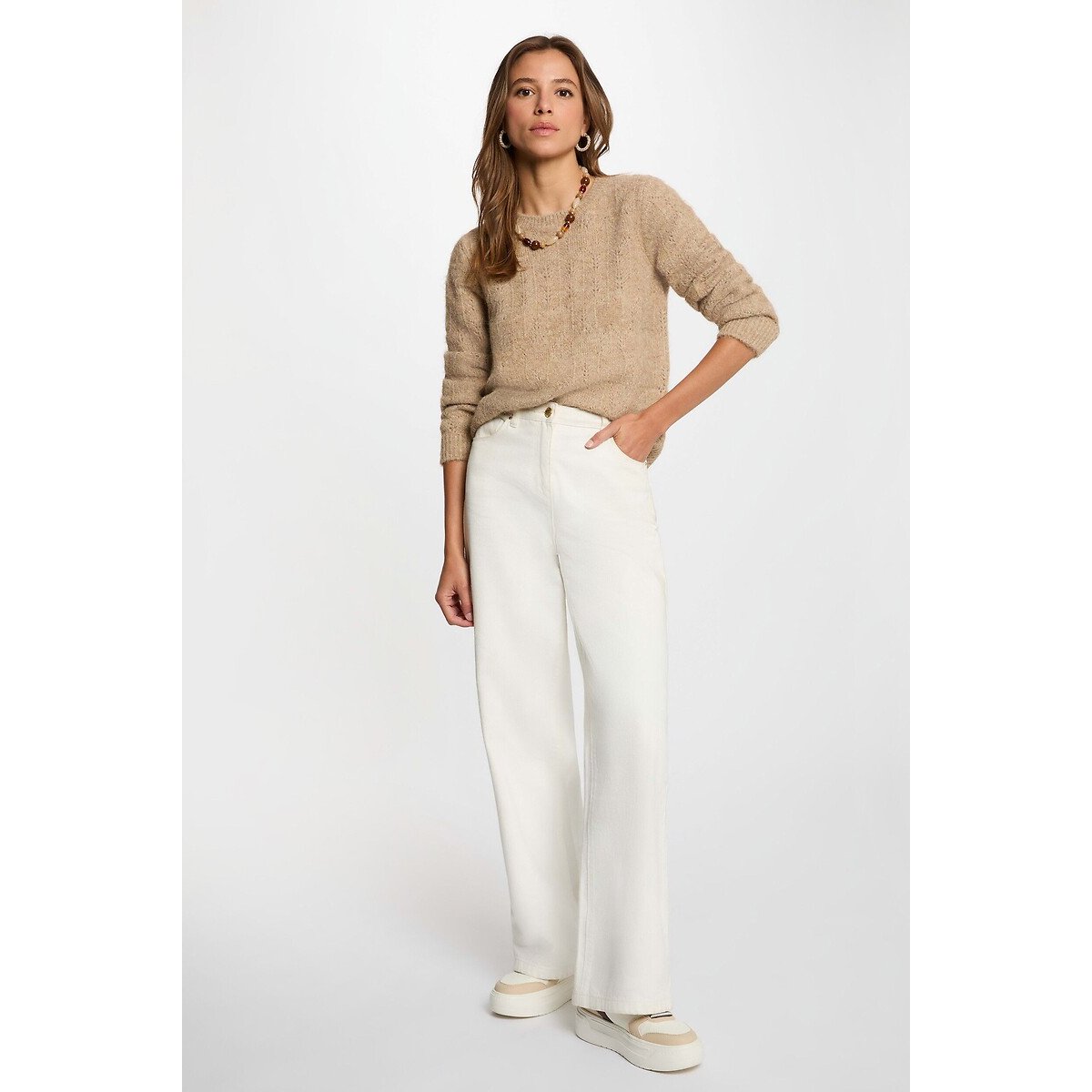 Openwork Knit Jumper beige, MORGAN