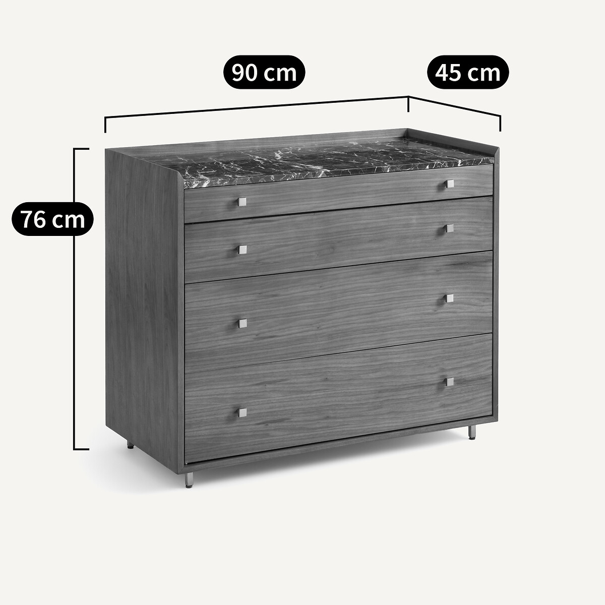 Commode 4 tiroirs plaqué noyer marbre ambré, Noham marbre ambré, AM.PM