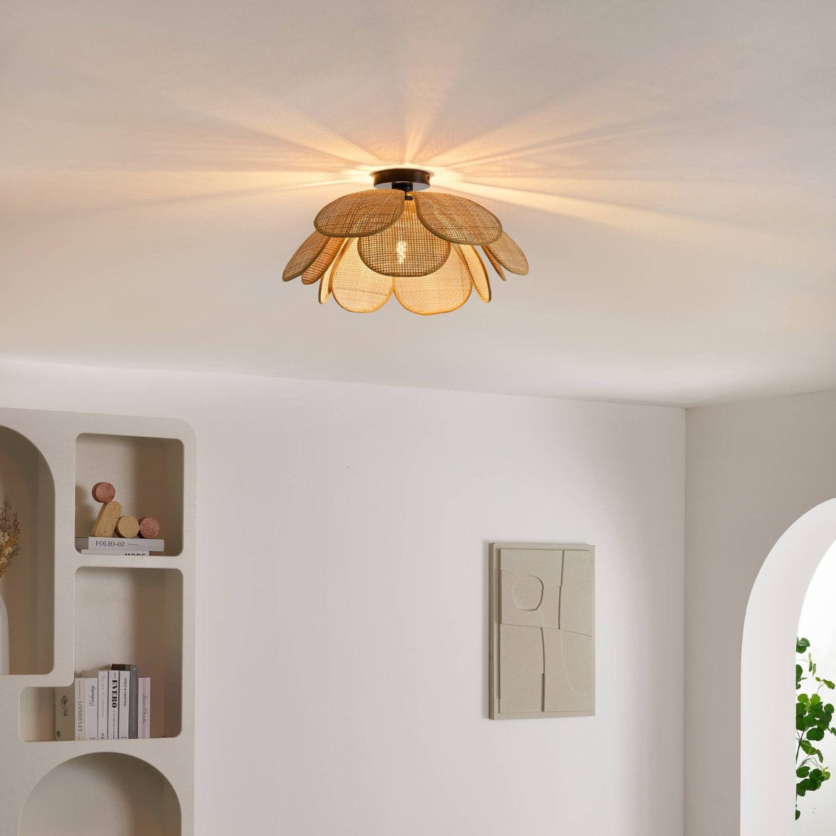 Plafonnier pétales en rotin - MARIELLA beige, KOSILUM