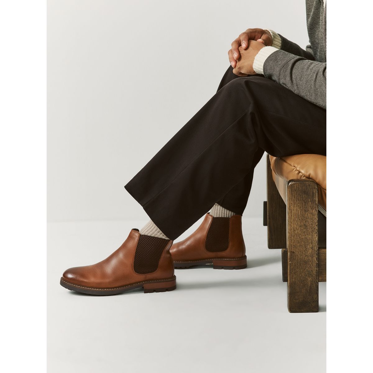 Bottines chelsea en cuir décontractées marron fauve, NEXT
