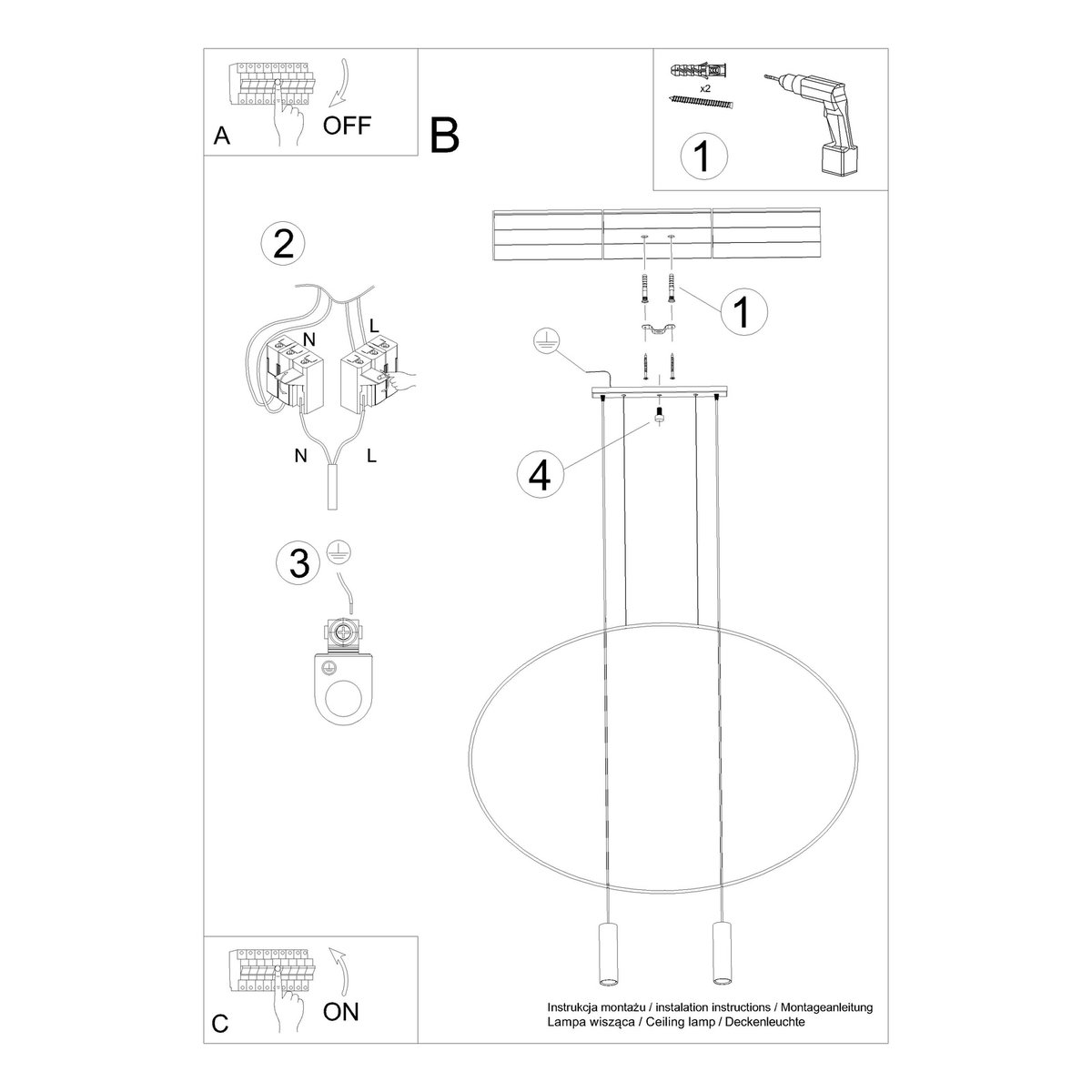 Suspension Acier Noir GU10 2 Holar noir, EDEN