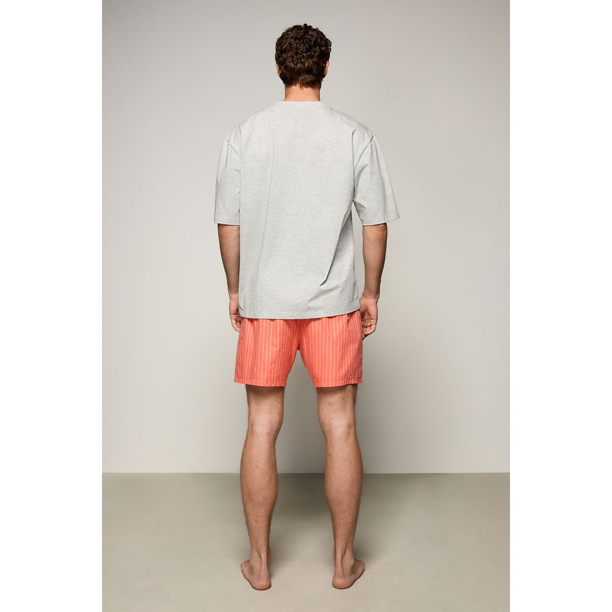 Pyjama short tissé gris/orange corail, NEXT