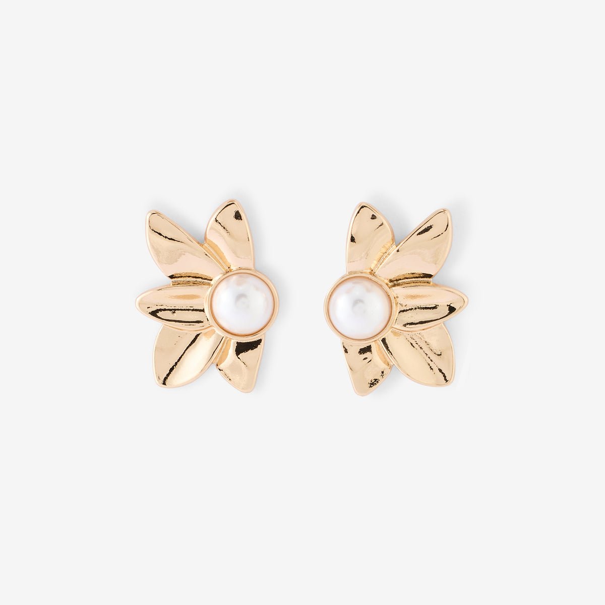 Boucles d'oreilles demi fleurs avec perle doré, BALABOOSTE